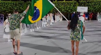 Ketleyn e Bruninho foram os representantes brasileiros na cerimônia na abertura das Olimpíadas